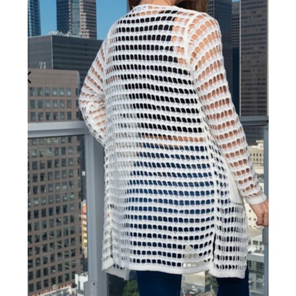 NEW  Ivory Open Knit Long Sleeve Cardigan with Front Pockets. Bohemian Y2K - Picture 1 of 6